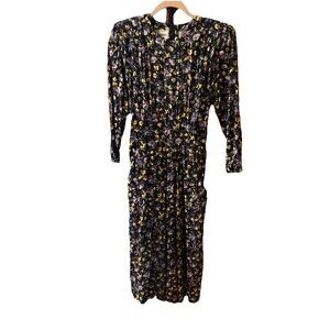 Vintage Dress Karin Stevens Dark Floral Cottagecore Modest Long Sleeve Dress